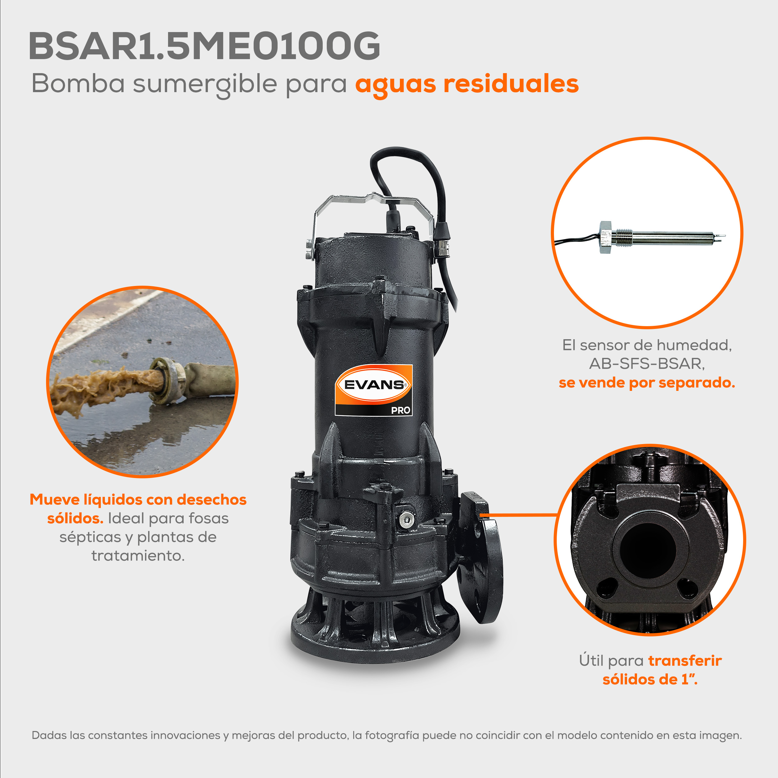 Bomba para agua residual 1 Hp | BSAR1.5ME0100G - Imagen 2