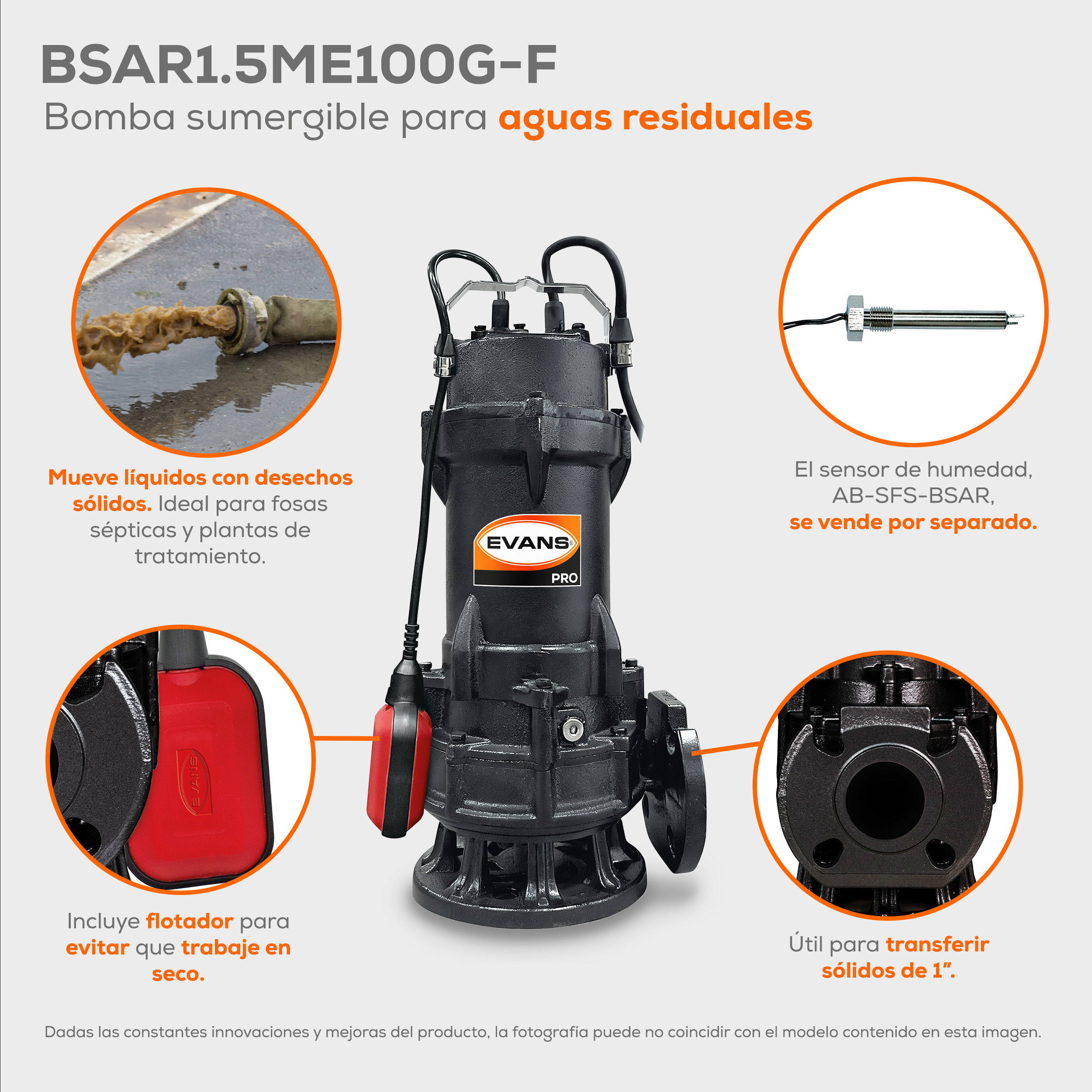 Bomba para agua residual 1 Hp | BSAR1.5ME100G-F - Imagen 2