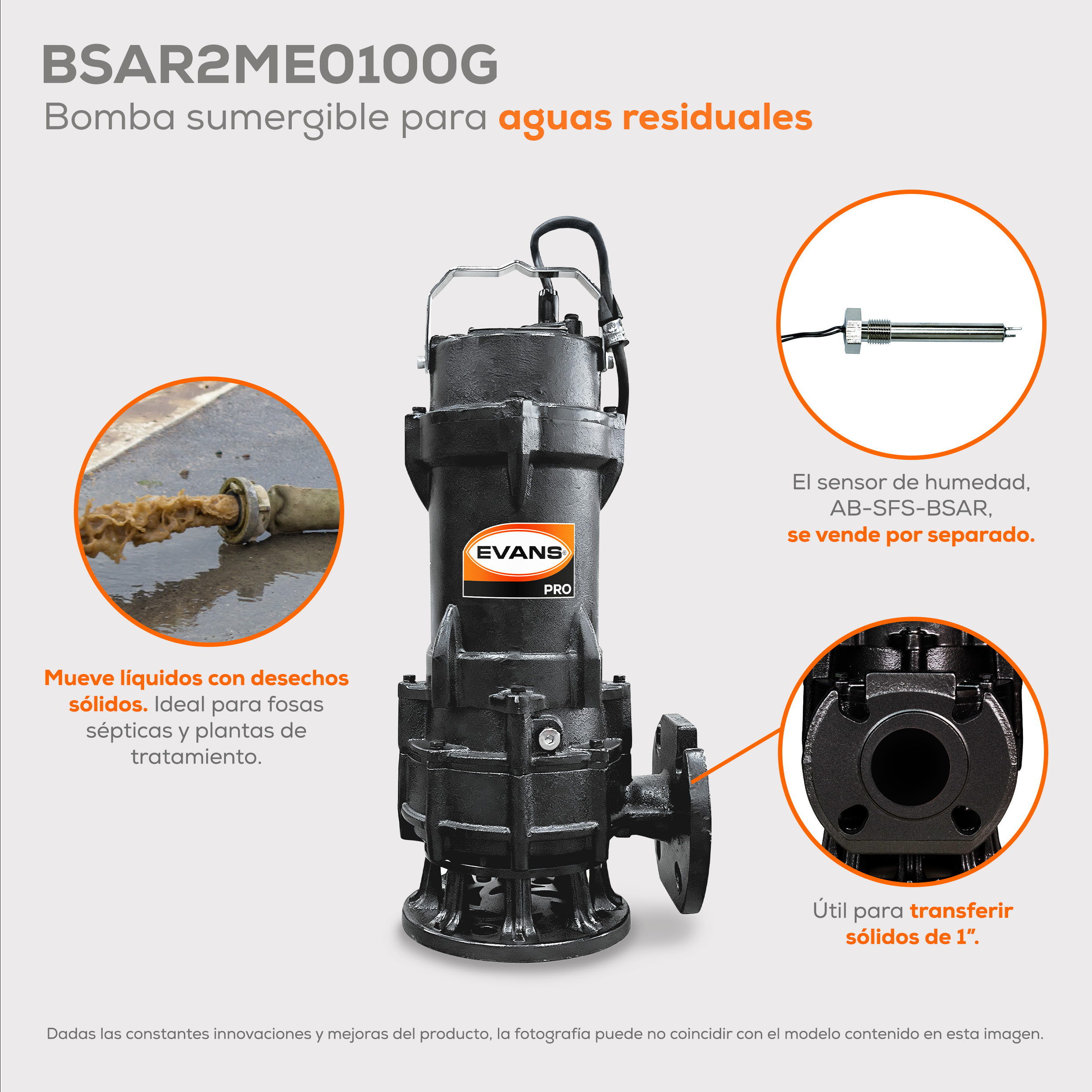 Bomba para agua residual 1 Hp | BSAR2ME0100G - Imagen 2