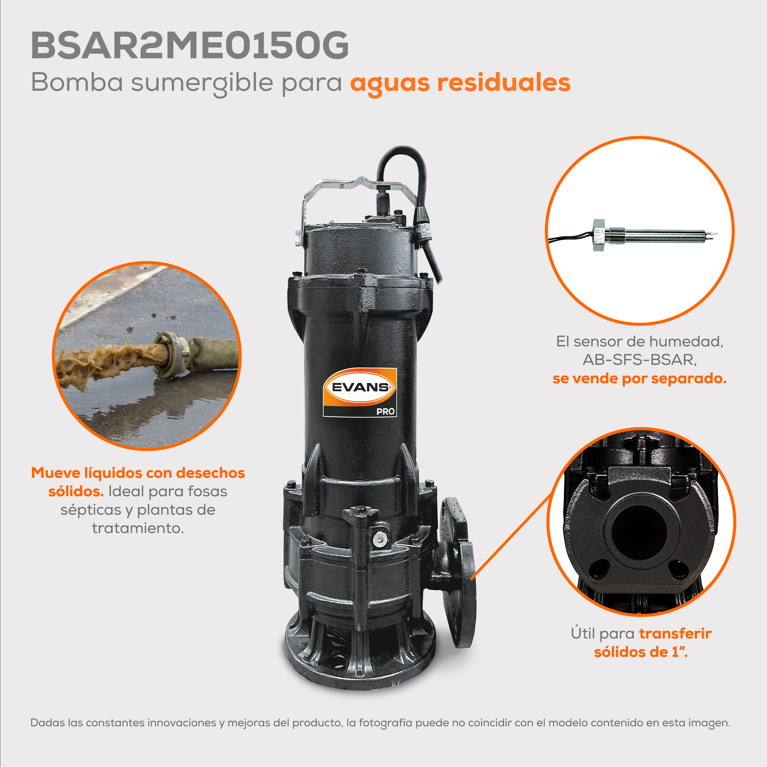Bomba para agua residual 1.5 Hp | BSAR2ME0150G - Imagen 2