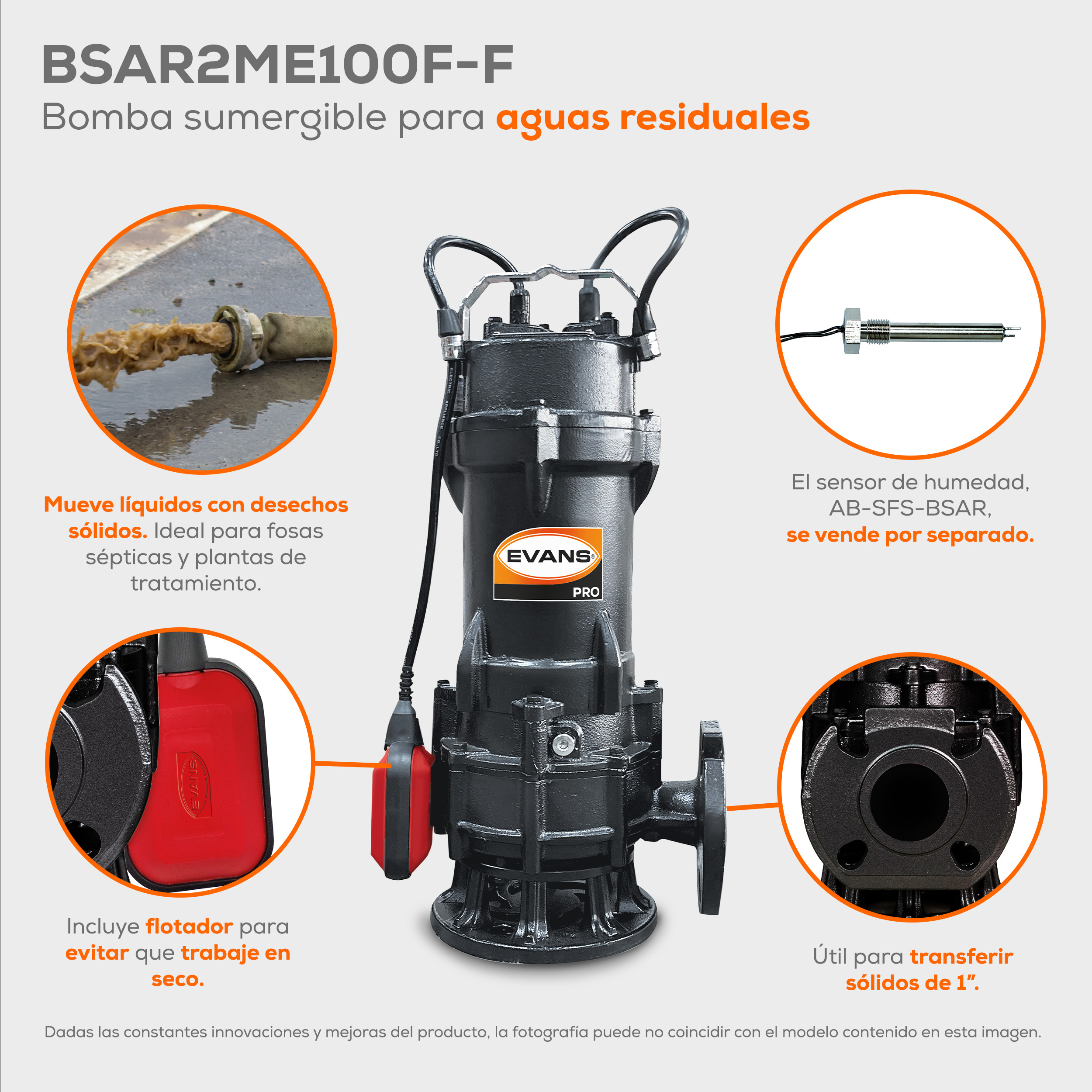 Bomba para agua residual 1 Hp | BSAR2ME100F-F - Imagen 2
