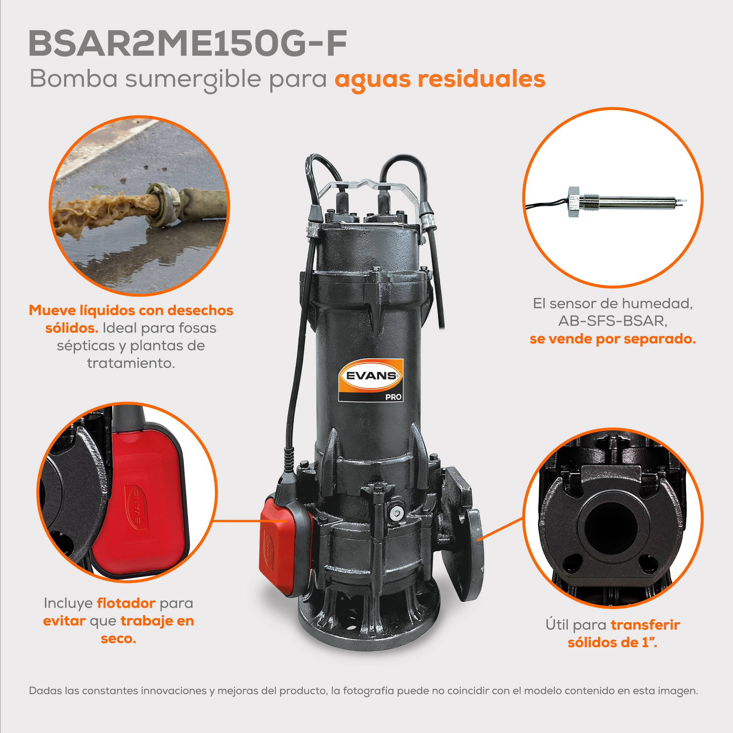 Bomba para agua residual 1.5 Hp | BSAR2ME150G-F - Imagen 2