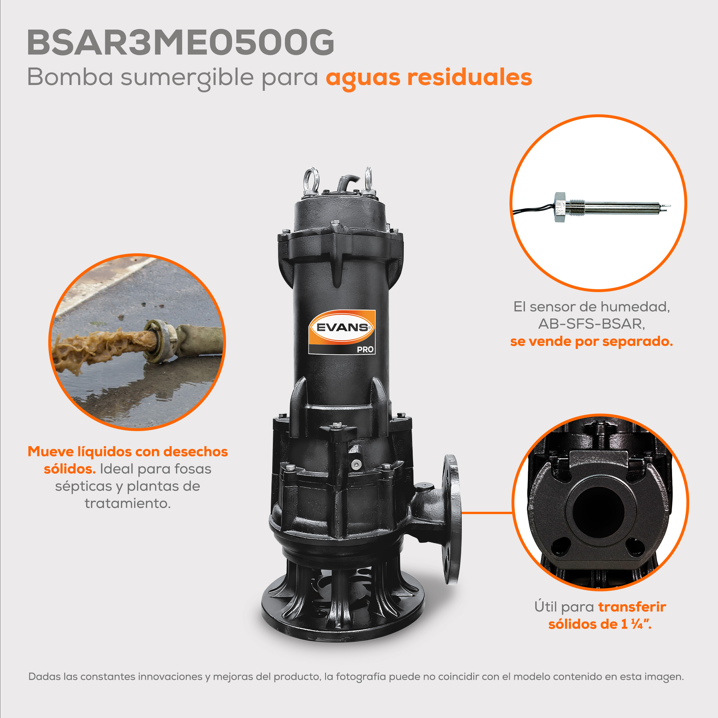 Bomba para agua residual 5 Hp | BSAR3ME0500G - Imagen 2